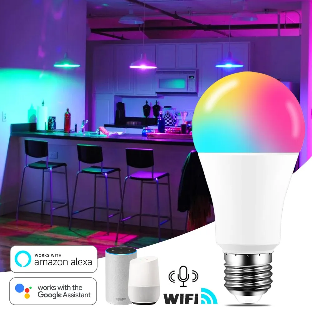 JIAJU Bombilla de luz LED inteligente E27 B22 WiFi Bombilla de luz multicolor Funciona con Alexa Google Home y IFTTT Echo 