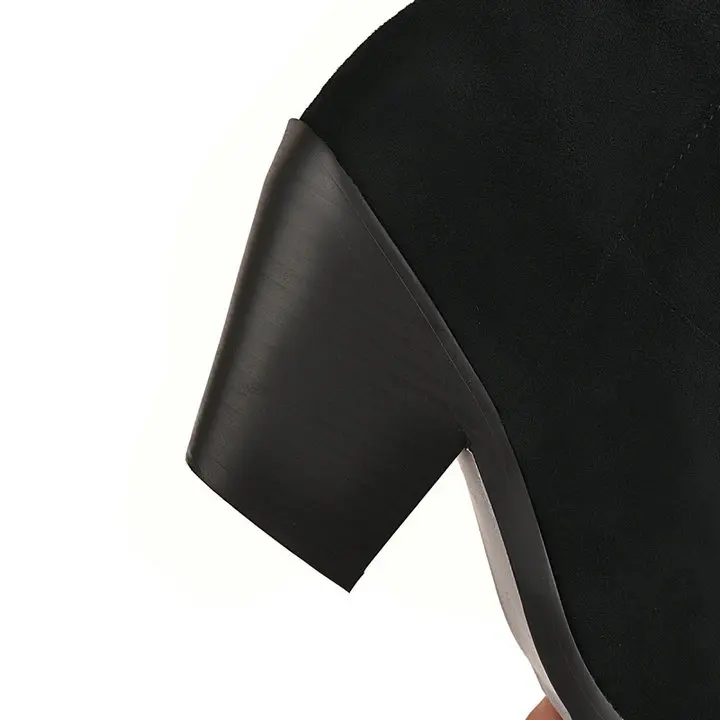 Женские сапоги выше середины икры с острым носком; зимние ковбойские сапоги на толстом каблуке; цвет бежевый, черный, красный, коричневый
