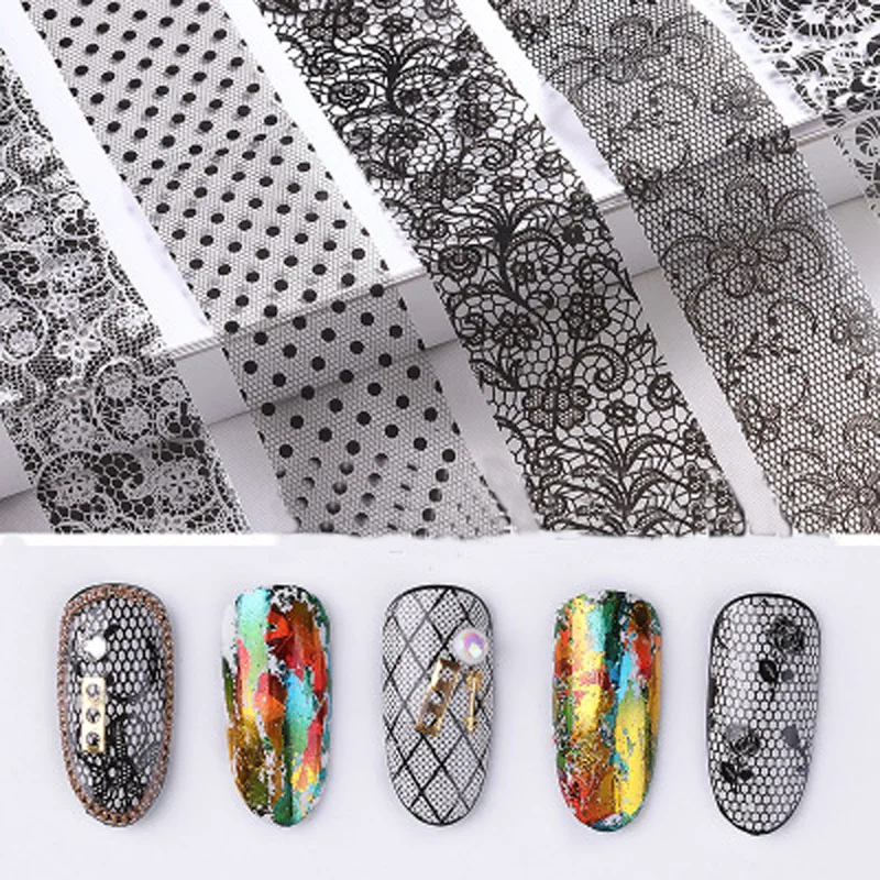 

1 Set Mixed Design New Black Lace Nail Art Sticker Set Colorful Star DIY Home Transfer Sticker Decal Slider Wraps Decor Manicure