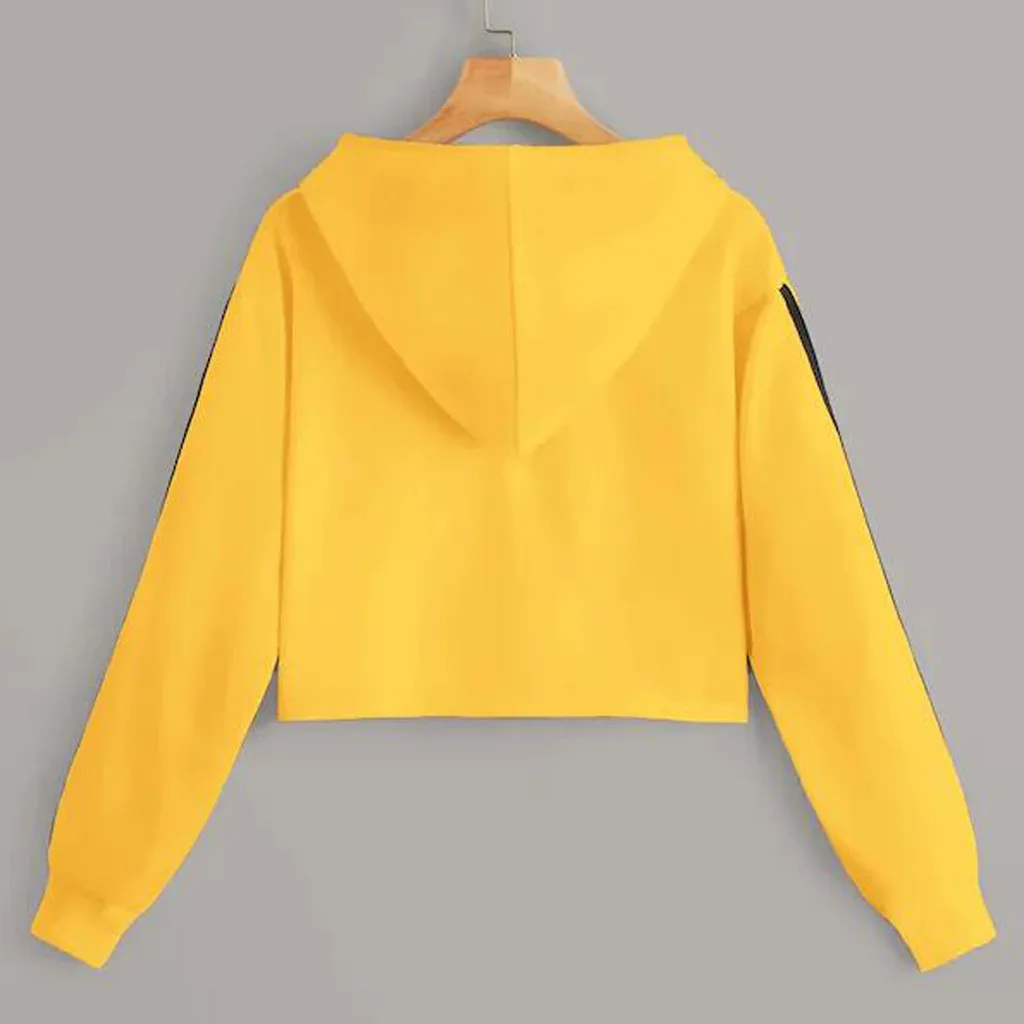 Jaycosin Fashion Leisure Long Sleeves Drawstring Stripe Hooded Pullovers Tops Loose Casual Women