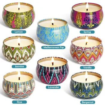 

8PCS/Set Portable Scented Candles Rose Lavender Gardenia Tin Candle Travel Gift Wedding Yoga Party Home Decorations