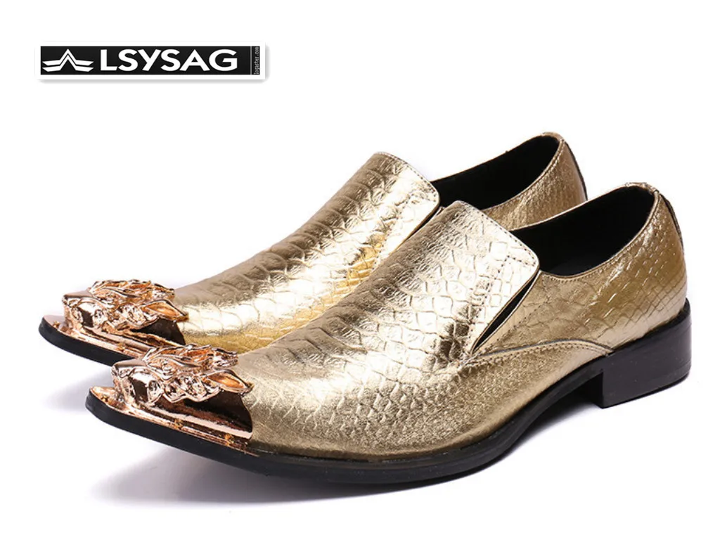 

Luxury Men Formal Wedding Shoes Gold Genuine Leather Men Dress Shoes Fashion Business Banquet Shoes Plus Size
