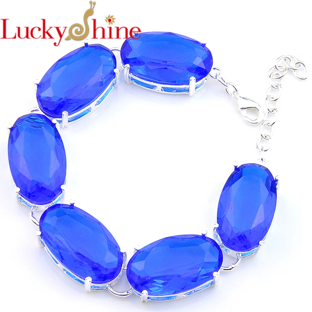 Модные Овальные Синие драгоценные камни Luckyshine серебряные браслеты Россия