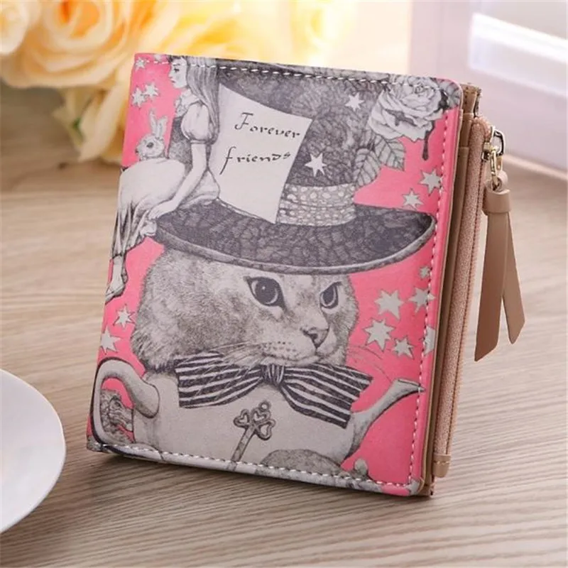 Cartoon Cute Cat Women Wallet Fashion Short Pu Leather Lady Clip Wallets Casual Thin Short Wallet Clutch Female Coin Purse