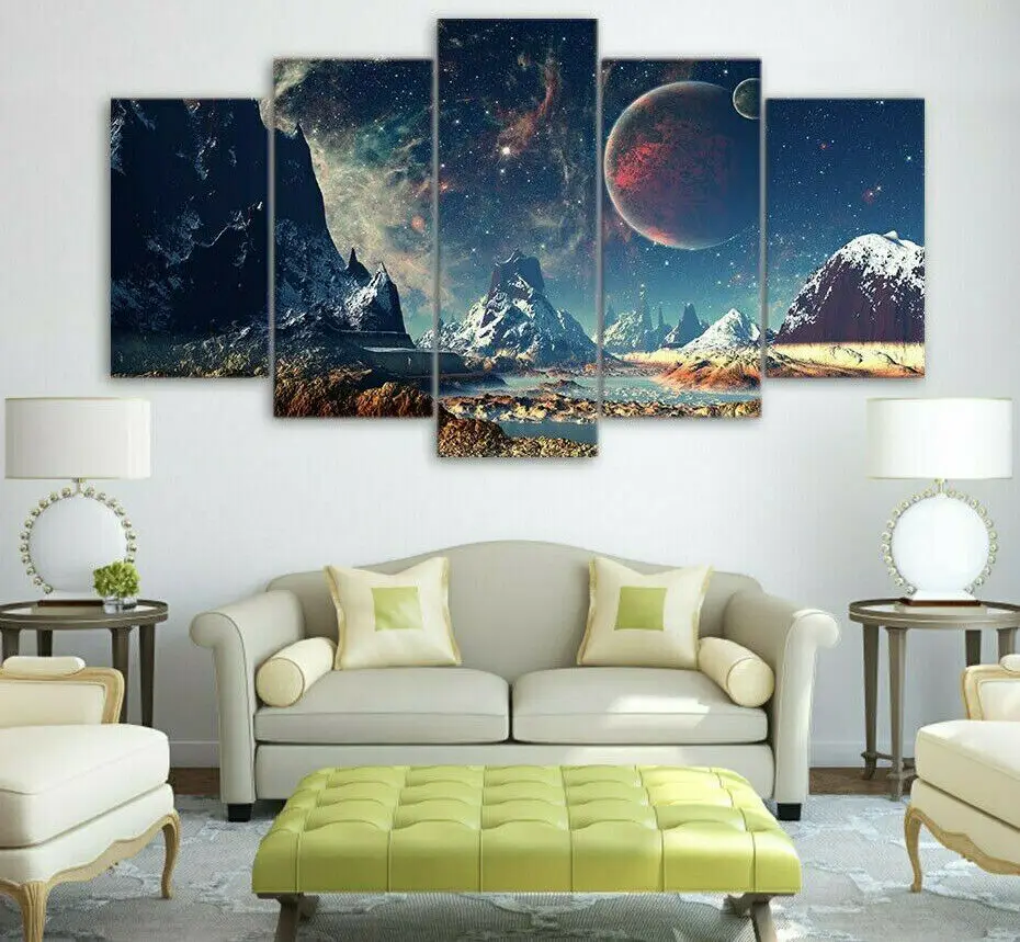 

No Framed Canvas 5Pcs Space Universe Moon Planet Art Posters Pictures For Living Room Cuadros Home Decor Paintings Decorations