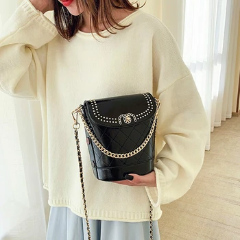 

Fashion Retro Bucket Bags Women Lozenge Pattern Handbag High Capacity Shoulder Messenger Bags Ladies Leather Package Louis Brand