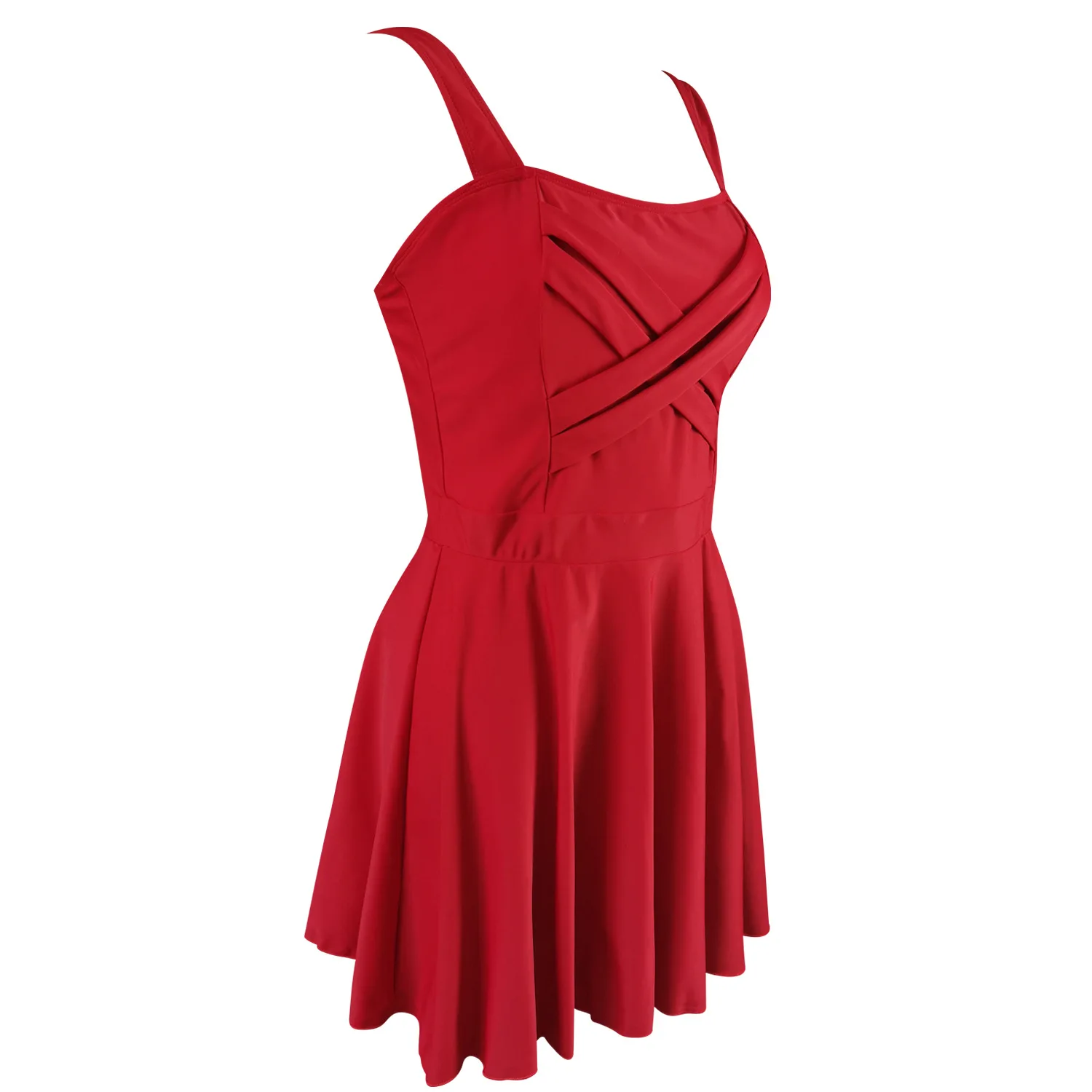 

2020 Europe And America New Style Red Solid Color Large Size Long Skirts WOMEN'S Swimsuit Plus-sized High-waisted Boxer Split Ty
