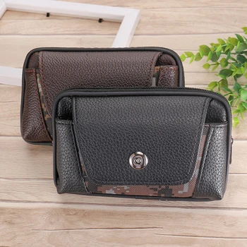 

Men PU Leather Fanny Waist Bag Camouflage Splicing Classic Texture Creative Design Chic Leisure Phone Purse Belt Bum Pouch