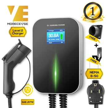 

EV Charging Station 32A Level2 Charger 220v-240v Electric Vehicle NEMA 6-50 Plug 24Feet Cable (7.5M) EVSE SAE J1772 Wallbox
