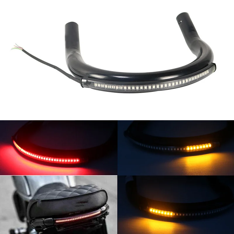 

22mm Universal Motorcycle Tube Cafe Racer Rear Seat Frame Hoop Loop LED Stop Turn Signal Brake Lights End Flat