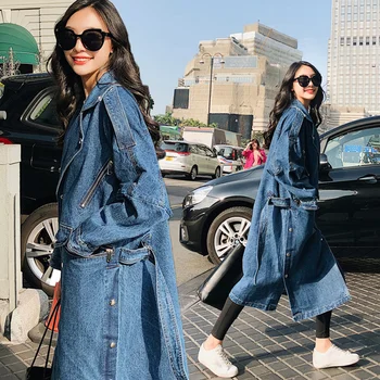 

denim windbreaker women long coat 2020 new oversize autumn bf loose large size over the knee coat female trench
