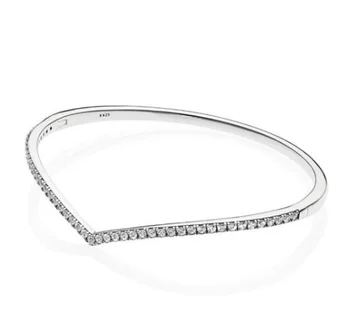 

New Original 925 Sterling Silver Bangle Shimmering Wish With Crystal Bracelet Bangle Fit Women Bead Charm Diy Fashion Jewelry
