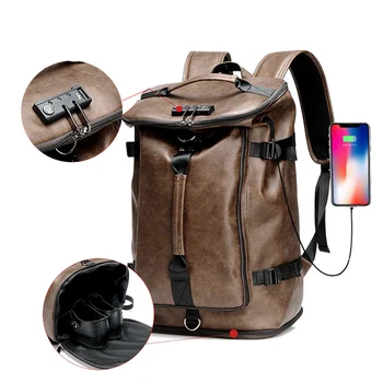 

PU Leather Men's Backpack Climbing Rucksack Large Capacity Anti-theft Shoulder Handbag Travel Bag for men Sport 2019 B186
