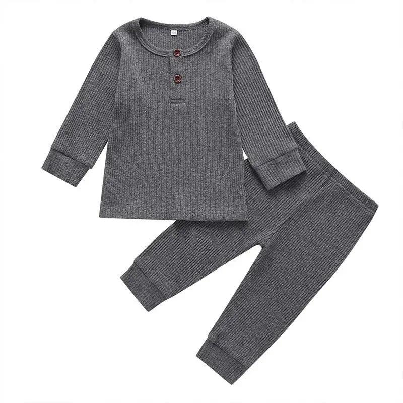Г. Детская одежда для маленьких мальчиков и девочек, комплект в рубчик с длинными рукавами, мягкая осенне-зимняя одежда для детей штаны для малышей, 2 предмета - Цвет: HA09799gray