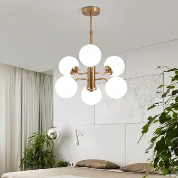 

Led Chandelier Nordic Decor Home Lighting Modern Kitchen Living Room Lamp White Glass Light Fixtures Copper Lustre G9 bulb