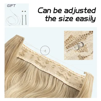 No Clip Wave Halo Hair Extensions Ombre Synthetic Natural Black Blonde Pink One Piece False Hairpiece Fish Line Fake Hair Piece 4