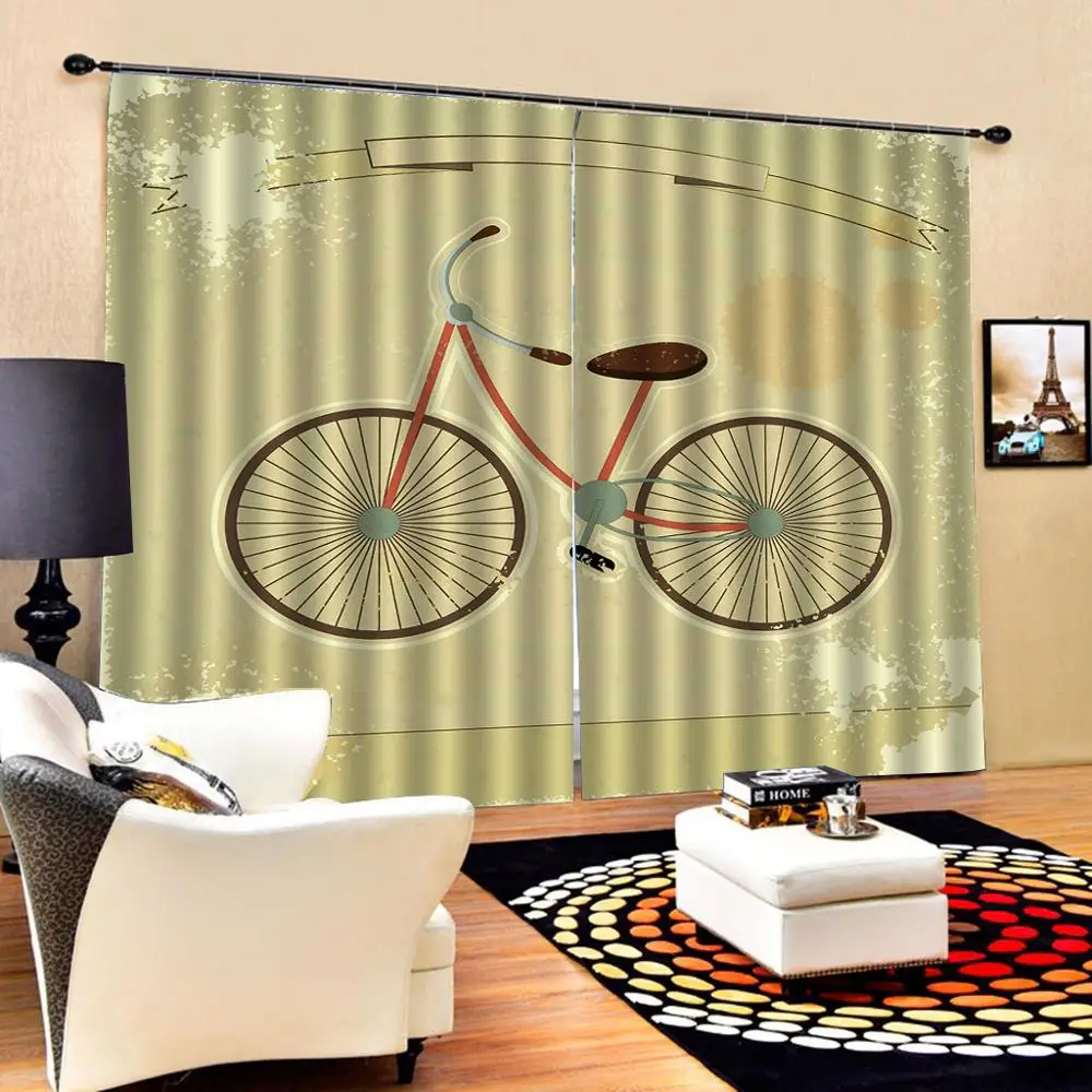 

Beige curtains bicycle curtain 3D Window Curtains For Living Room Bedroom Drapes Cortina Customized size