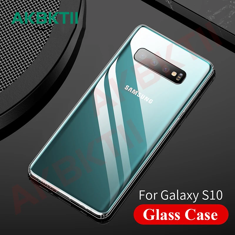 

AKBKTII Luxury Glass Case For Samsung S10 Plus S10e Cases Ultra Thin Transparent Back Cover For Samsung Galaxy S10 + Soft Edge