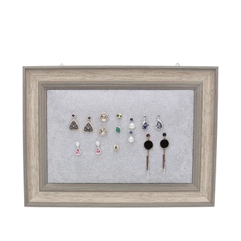 

Earrings Jewelry Display Packaging Racks Khaki Wooden Wall Slot Velet Photo Frame Portable For Jewellery Organizers Showcase