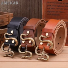 Solid brass buckle snake belt for women mens belts luxury full grain  real 100% genuine leather designer belt men high quality g