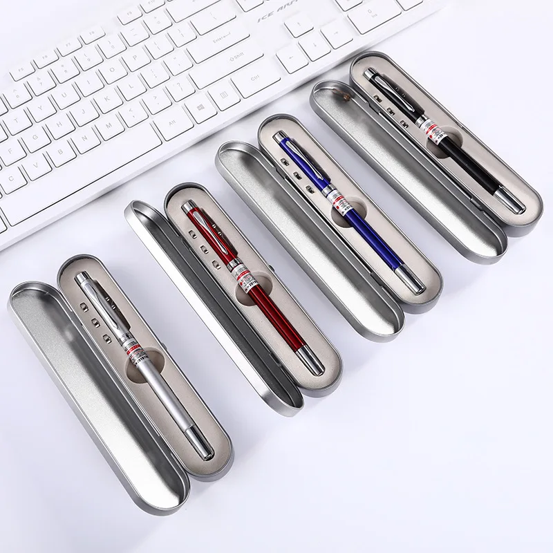 

4 in 1 Multifunctional Metal Pen Red Laser LED Light Retractable Teacher Metal Pen rollerball pen