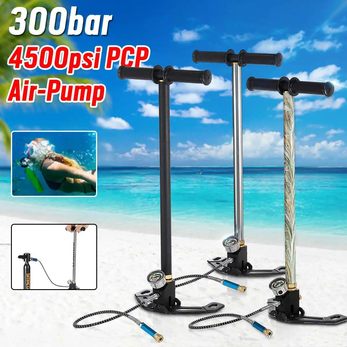 

High Pressure 4500psi Mini Air Pump Hand Operated Compressor Inflator Hunting Paintball Car Motorcycle Bicycle Diving PCP Pump