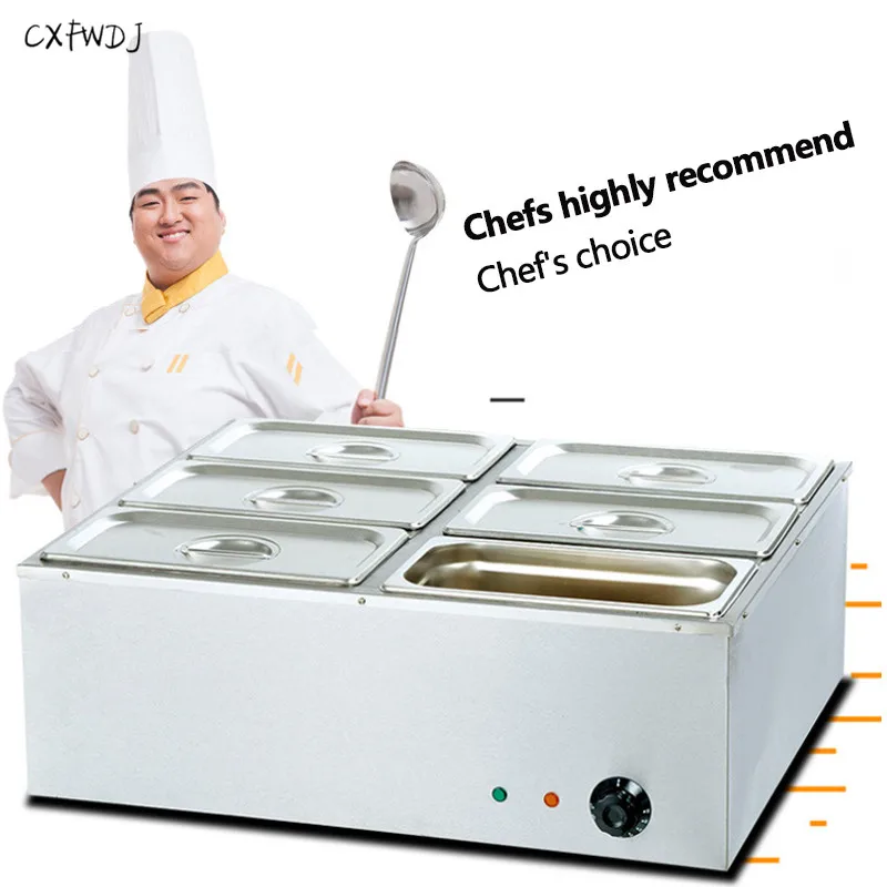 BS-6V Six Pots Electric Heat Insulation Soup Pool Stainless Steel Insulation Station Sale Table Snack Car 2000W Electric Stove