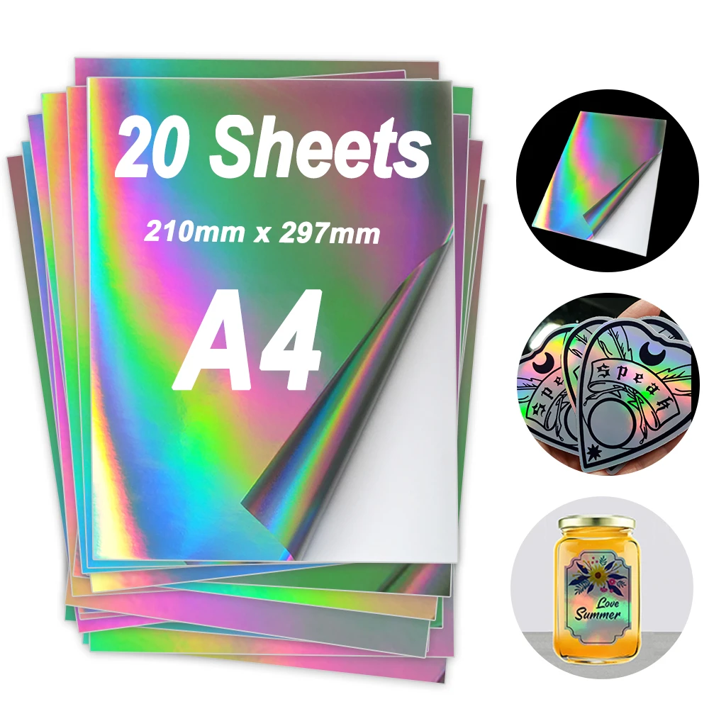 Papel adhesivo holográfico A4, papel adhesivo de vinilo imprimible,  impermeable, para impresora láser de inyección de tinta, 20 hojas|Papel de  copia| - AliExpress