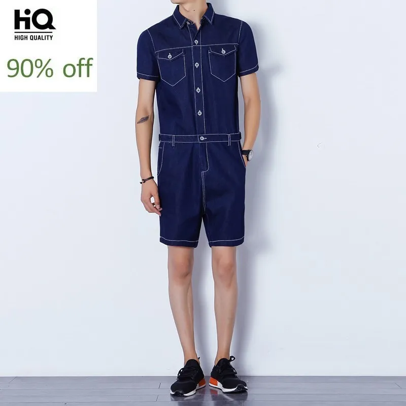 

Menswear Overalls Summer 2020 Fashion Hot Sale Short Sleeve Regular Pockets Tops Zipper Knee Length Mid Waist Pant Jumpsuits Man