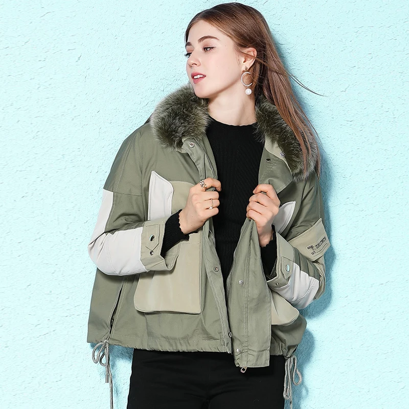 

Detachable Down Coat Women Winter Short Puffer Jacket 2021 Natural Fox Fur Collar 90% White Duck Down Parkas