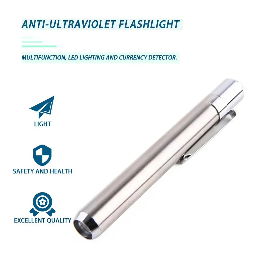 Мини портативный светодиодный светильник-ручка фиолетового цвета, серебряный Флуоресцентный светильник, УФ-клей с батареей AAA для бизнес-подарка, уличный светильник