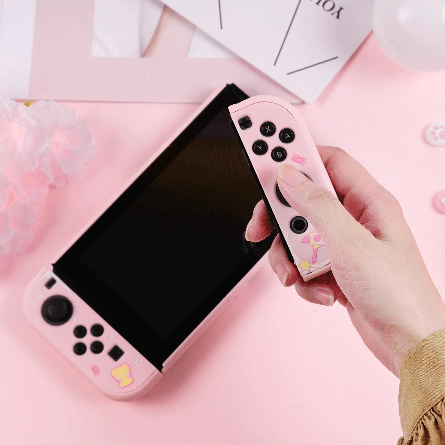 Чехол MONCON Pink Girl для Nintendo Switch с дополнительным защитным закаленным стеклом
