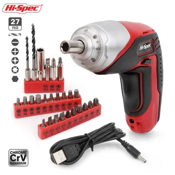 

Hi-Spec 27pc 3.6V 1300mAh Li-ion USB 4 Led Cordless Screwdriver Drill Electric Screwdriver Power Tools with Bits Accessory Set