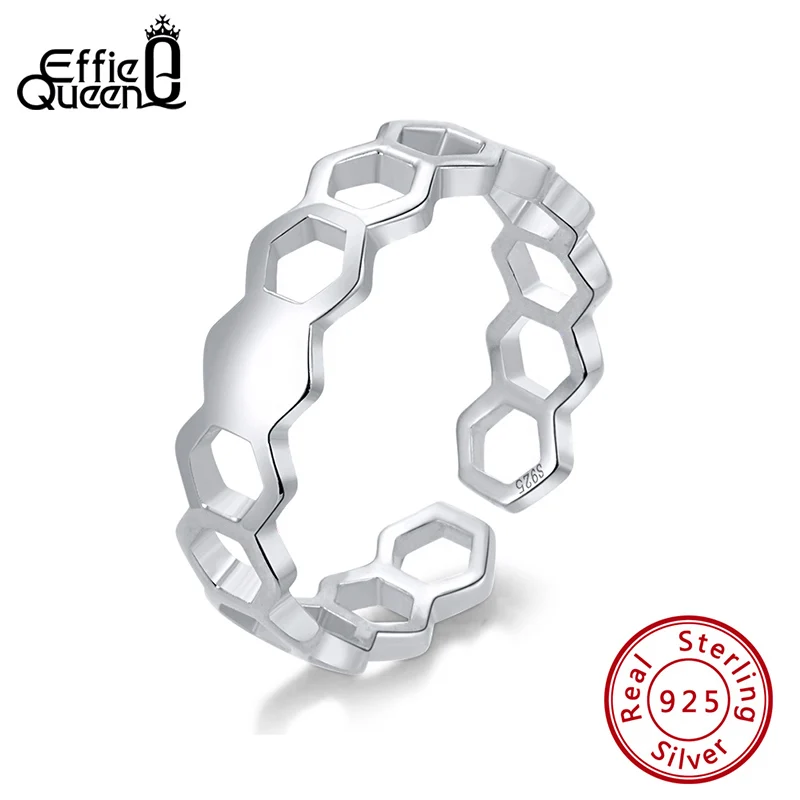 Effie queen, настоящее серебряное кольцо S925 пробы, классическое, с выдолбленным дизайном, регулируемое кольцо для женщин, для свадьбы, помолвки, ювелирное изделие, подарок TSR142
