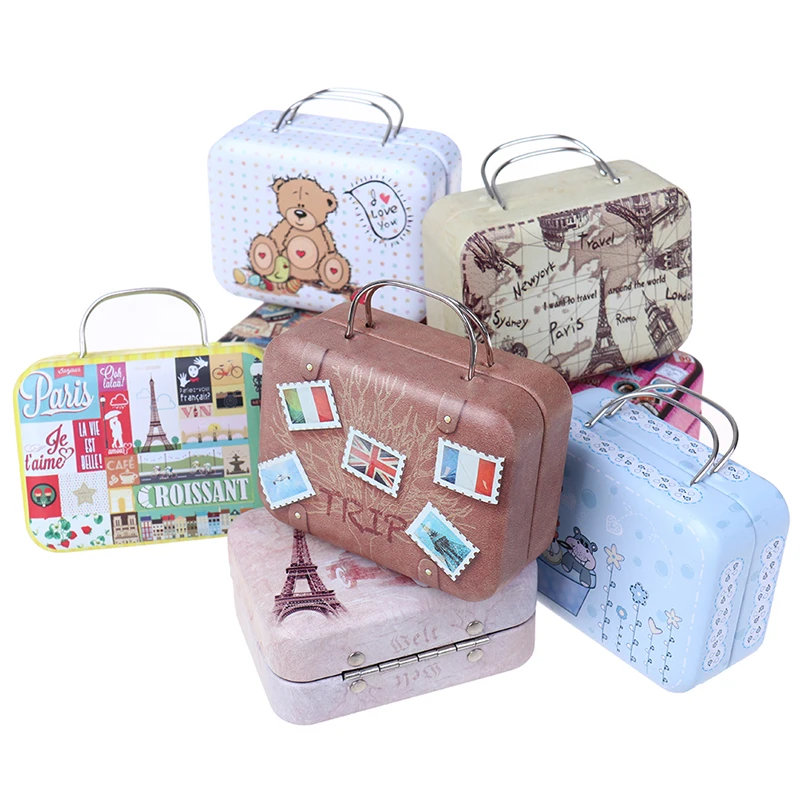 1pcs Dollhouse Mini Metal Suitcase Fashion Miniature Toys Trunk Decor Lovely Small Clutch Jewellery Box Doll Handbag