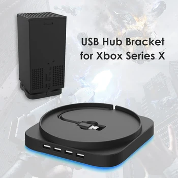 

New Game Controllers Vertical Stand Shelf with 4 Ports USB 2.0 Hub Blue Light Cradle Game Console Holder Base for Xbox Series X