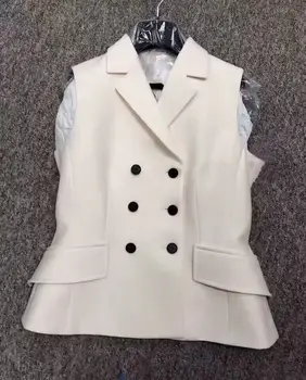 

New spring summer white black double breasted sleeveless vest coat