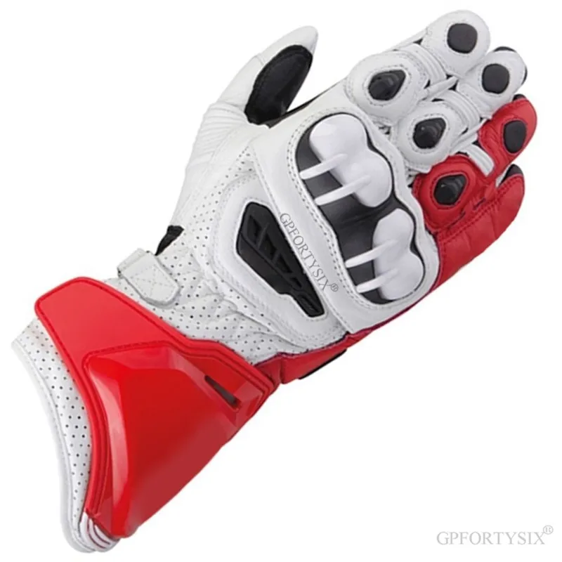 Alpine Men Leather Motorcycle Gloves Moto Gp Road Racing Glove Stars Full Finger PRO Cycling Racing Motocross Luvas - Цвет: red white