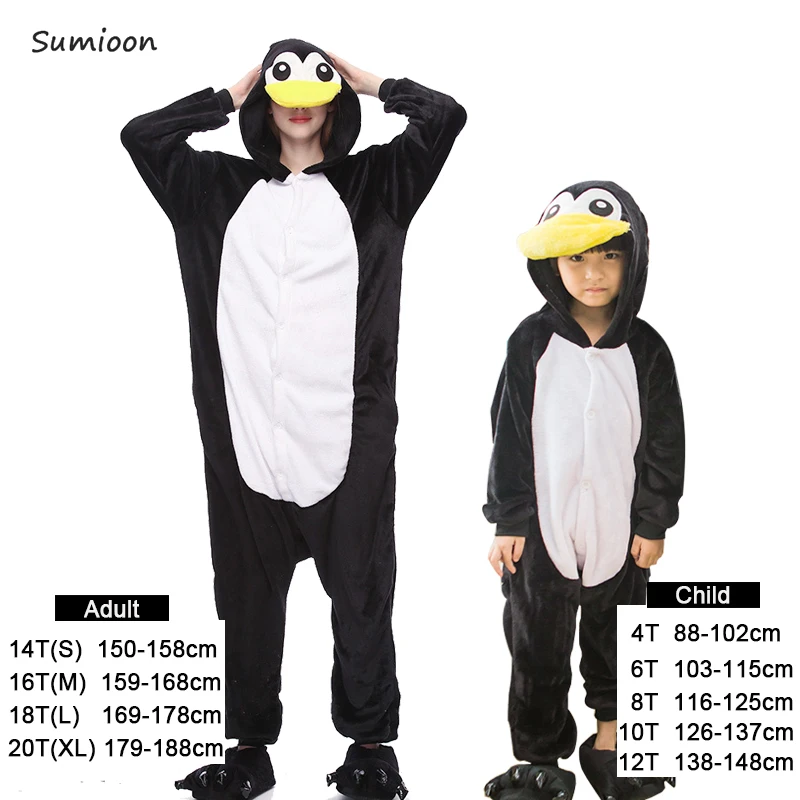 Penguin Одежда для маленьких девочек; пижамы с единорогом для мальчиков; зимняя женская Фланелевая пижама с капюшоном и рисунком животных kuguurumi; одежда для сна; детские пижамы - Цвет: Penguin
