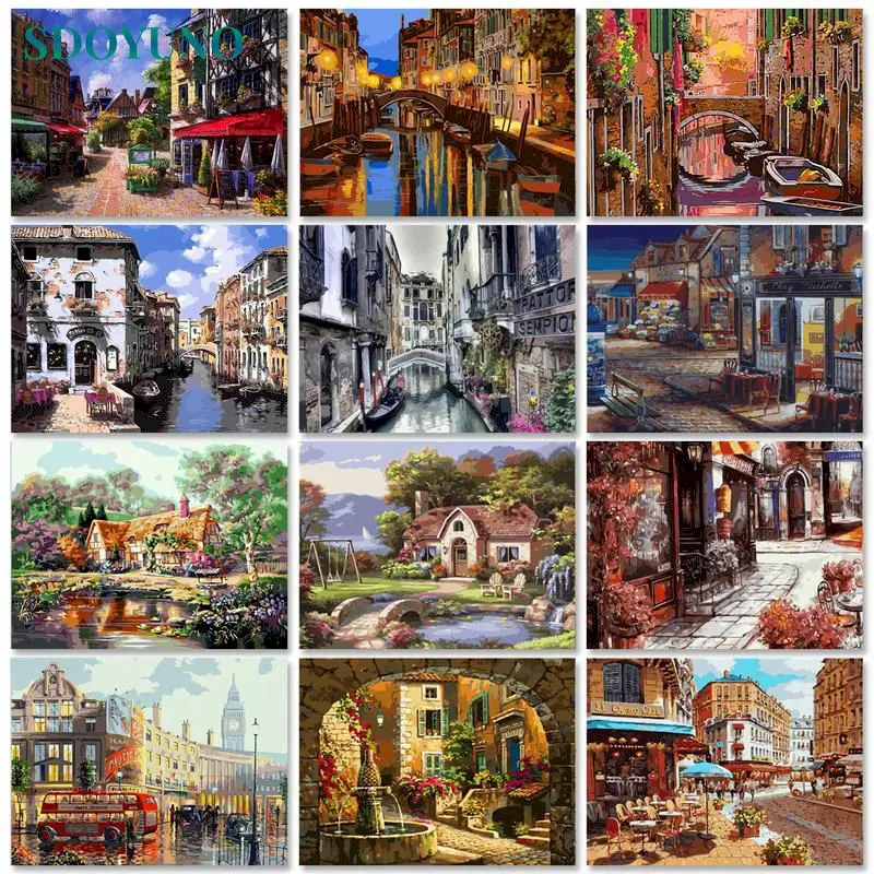 

SDOYUNO 60x75cm Oil Painting By Numbers Street Scenery Paint By Numbers HandPainted Town On Canvas Drawing For Home Decor