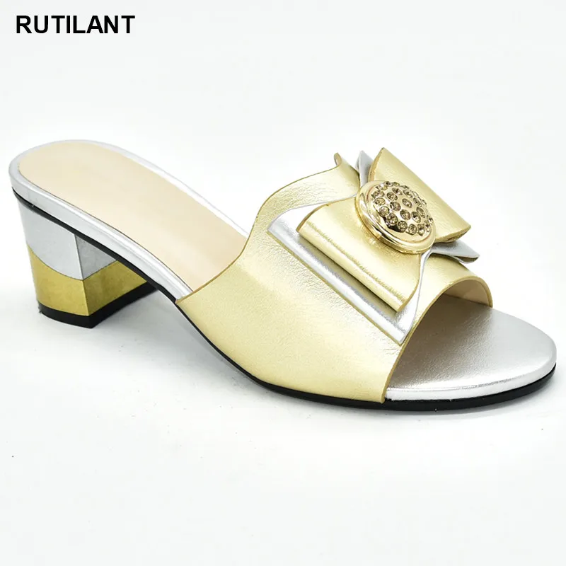 

New African Style Women's Shoes Slippers with Metal Trim and Rhinestones for Ladies Itaian Women Wedding Pumps Party Women Shoe