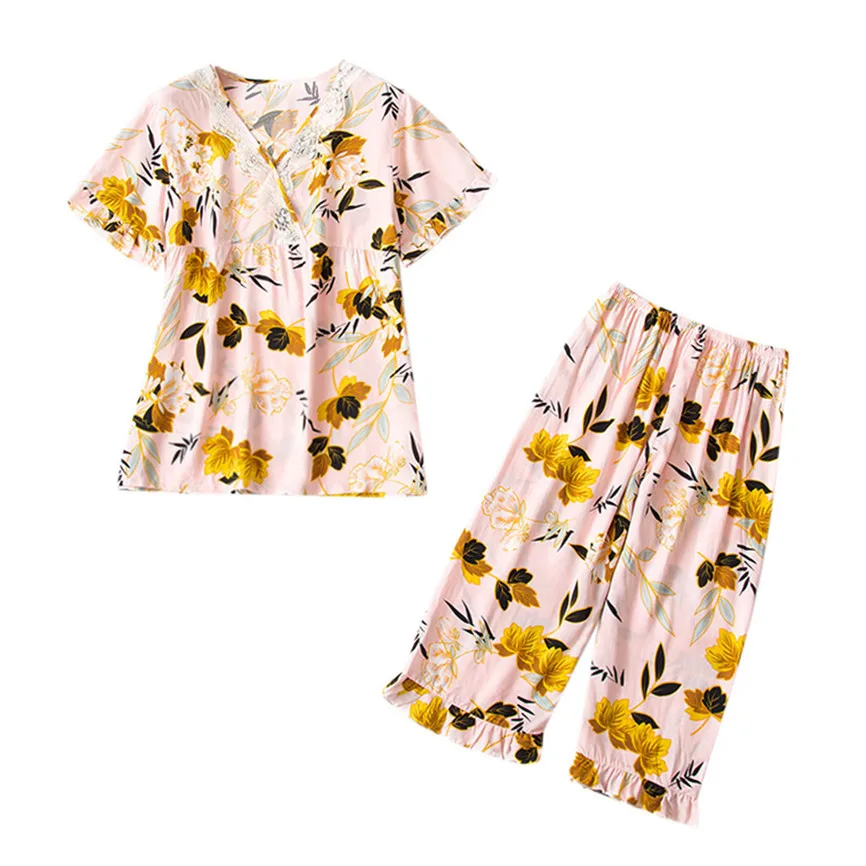 

Sleeveless Casual Nightwear Women Fashion Printing Pattern Pajamas Sleepwear 2PC Set Kimono Robe Satin Silk Lace Night Wear