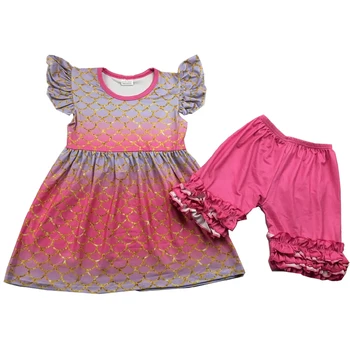 

2020 boutique summer mermaid printed shorts set cute pinc icing short outfits