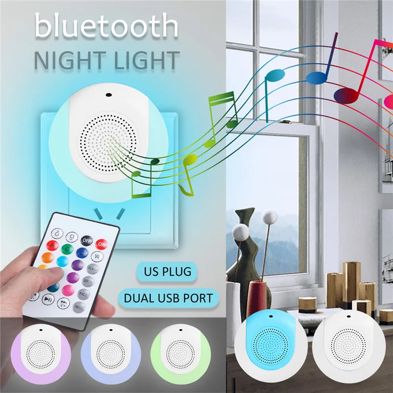 

USB Wall lamp Night Light with Built-in Music Player and Remote Control RGBW 9 Colors for Living Room Bedroom 100-240V US Plug