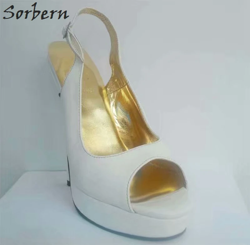 Sorbern 17Cm High Heel Slingbacks Pump Shoes Women Open Toe Slip On Platform Stilettos Runway Heels Dress Shoes Womens 43