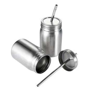 

1Pc 700/500ml Unbreakable Stainless Steel Single/Double Walled Kitchen Safe Mason Jars with Lid & Straw Drinkware Drink Cup Mugs