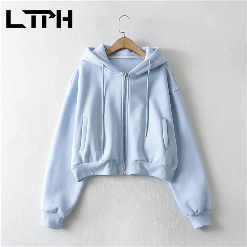 

LTPH Plus cashmere Thick Warm Women's hoodies zipper Loose long sleeve hoodie sweatshirts Casual Solid Outwear 2020 Winter New