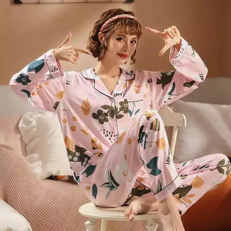 Women Pure Cotton Pajamas Sets Long-Sleeved