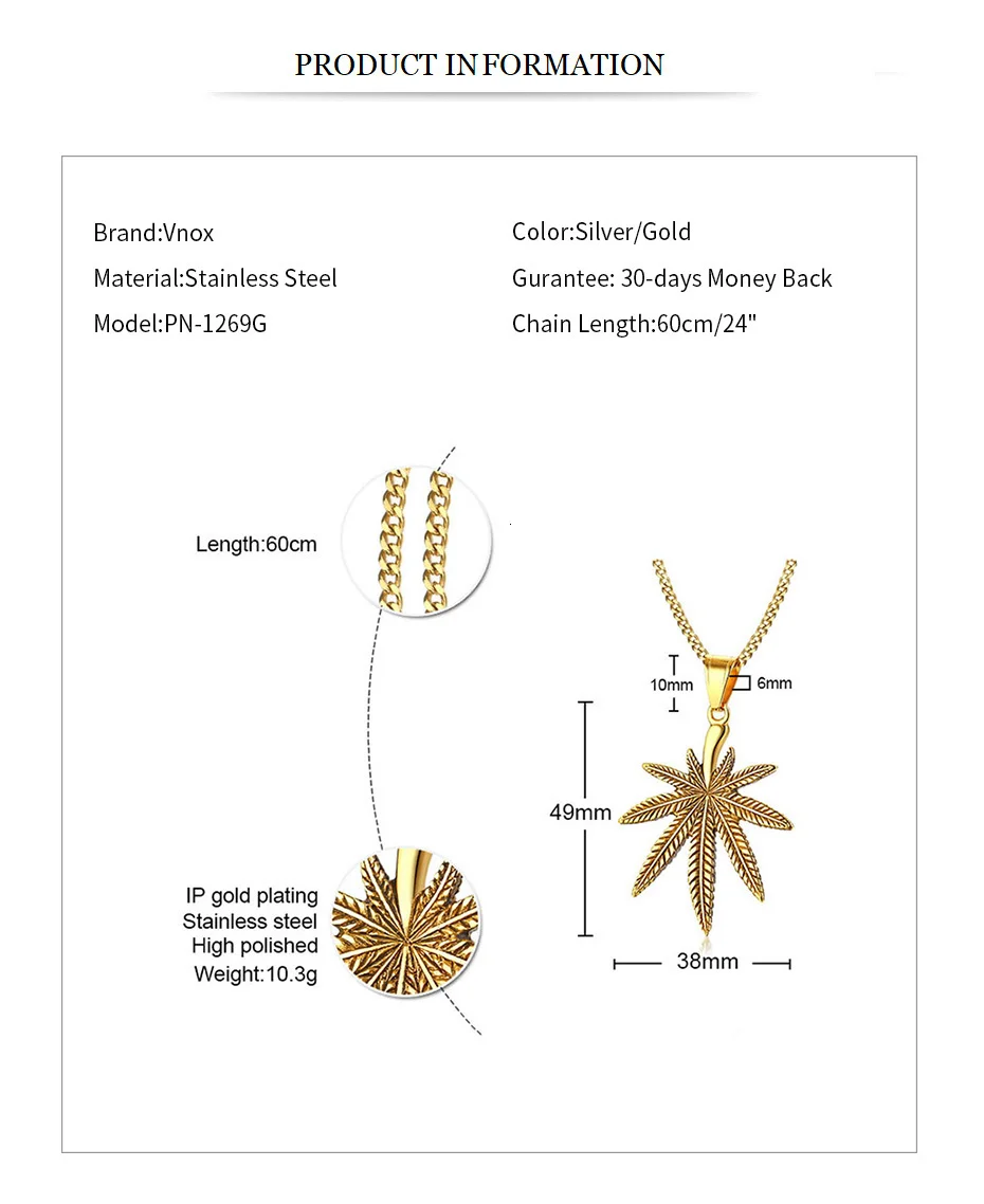 Vnox, винтажная подвеска в виде листа для мужчин, ожерелья из нержавеющей стали, аксессуар с текстурой клена, 24 дюйма, цепочка
