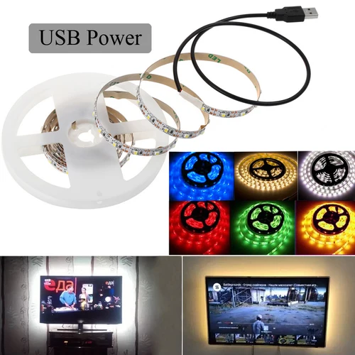 USB LED 스트립 조명, 배터리 전원 SMD 2835 3528, 60LED, 1m 2m 5m, 흰색 따뜻한 빨간색 파란색 녹색 리본 캐비닛 조명, 야간 DC5V, 5V 3